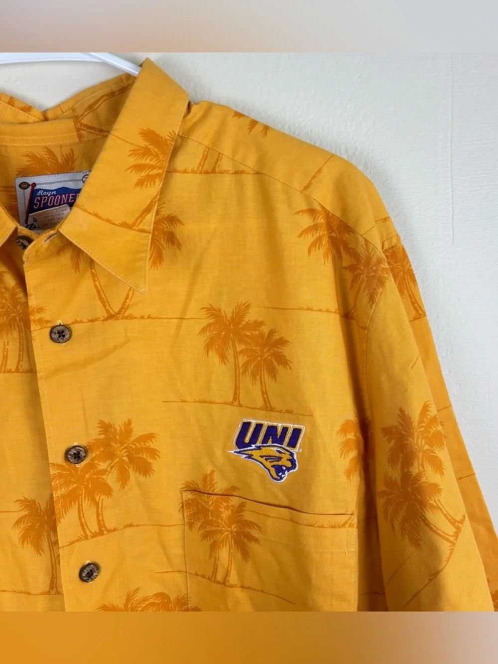 Reyn Spooner Northern Iowa Panthers Hawaiian Shirt Men’s Size XL Yellow